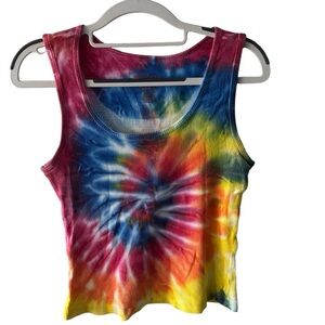 Women's Multicolor Tie-Dye Ribbed Tank Top - runs small see measurements photos